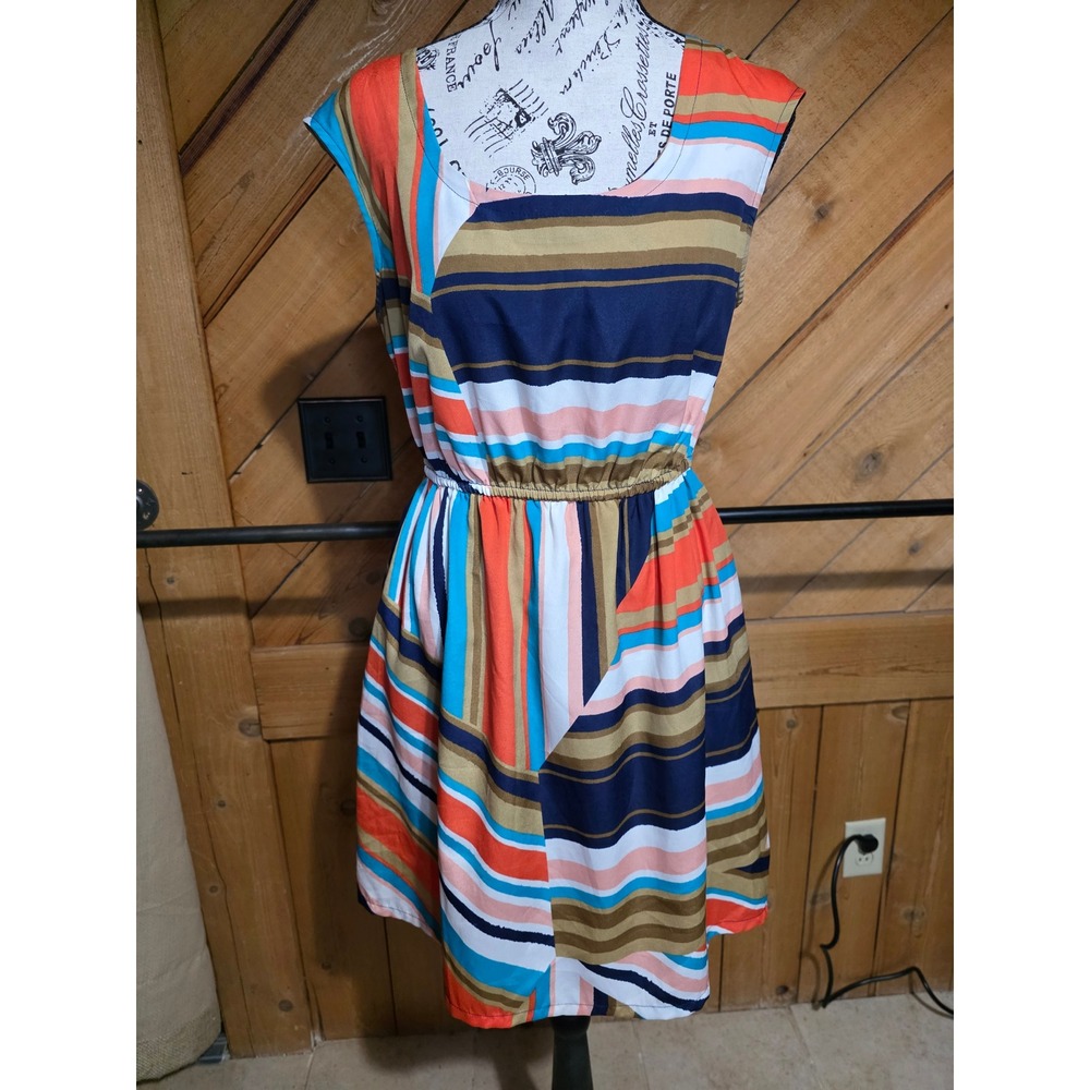 Xhilaration Womens Large Striped Sleeveless Dress Strappy Back Elastic Waist